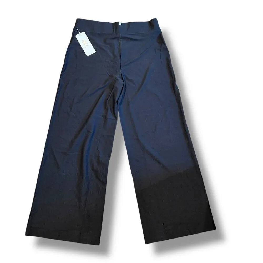 NWT Rhone Womens Ripple Wide Leg Black Sweatpants Lounge Pants Size XL